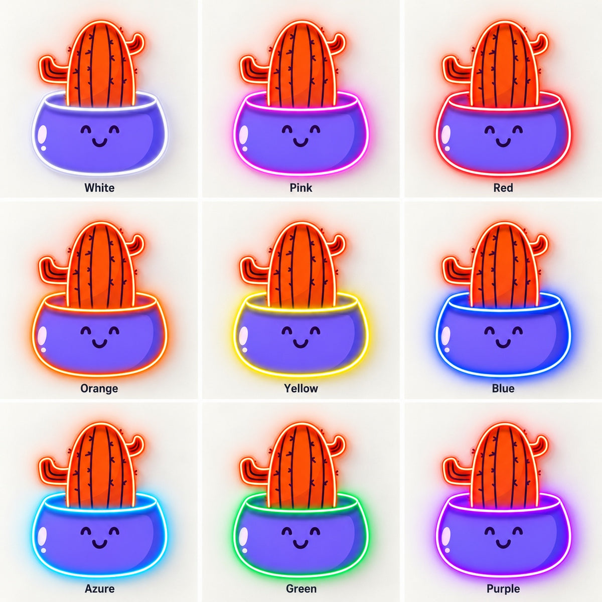 Happy Cactus Planter LED Neon Sign - nine-color grid