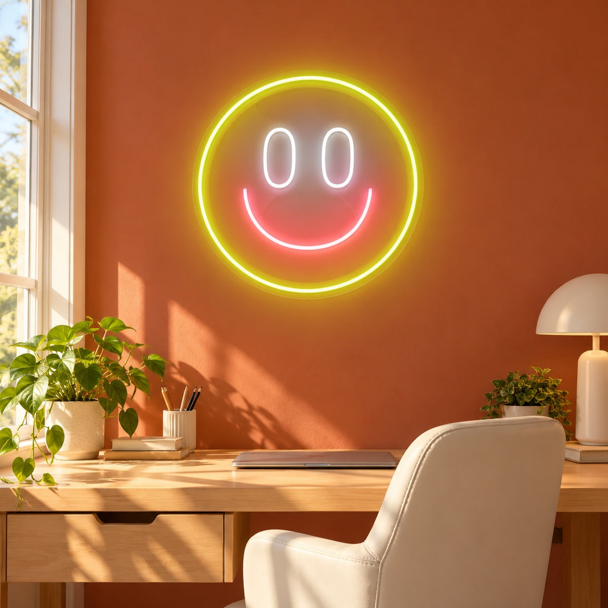 Happy Smiley Face LED Neon Sign - lifestyle view