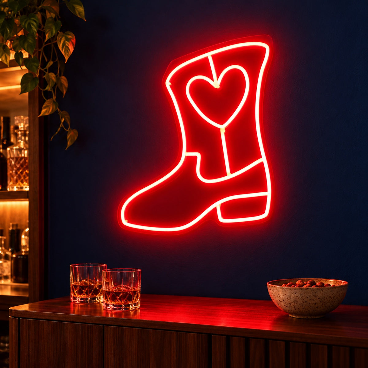 Heart Cowboy Boot LED Neon Sign - advertising view