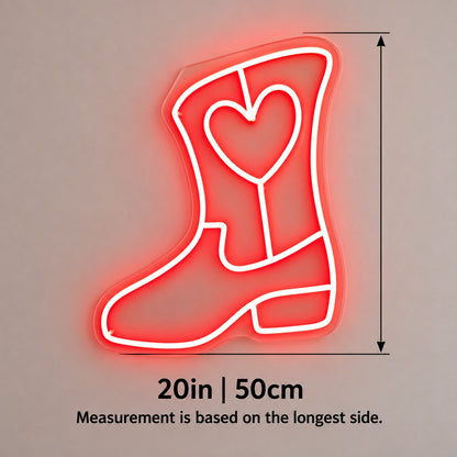Heart Cowboy Boot LED Neon Sign - size guide