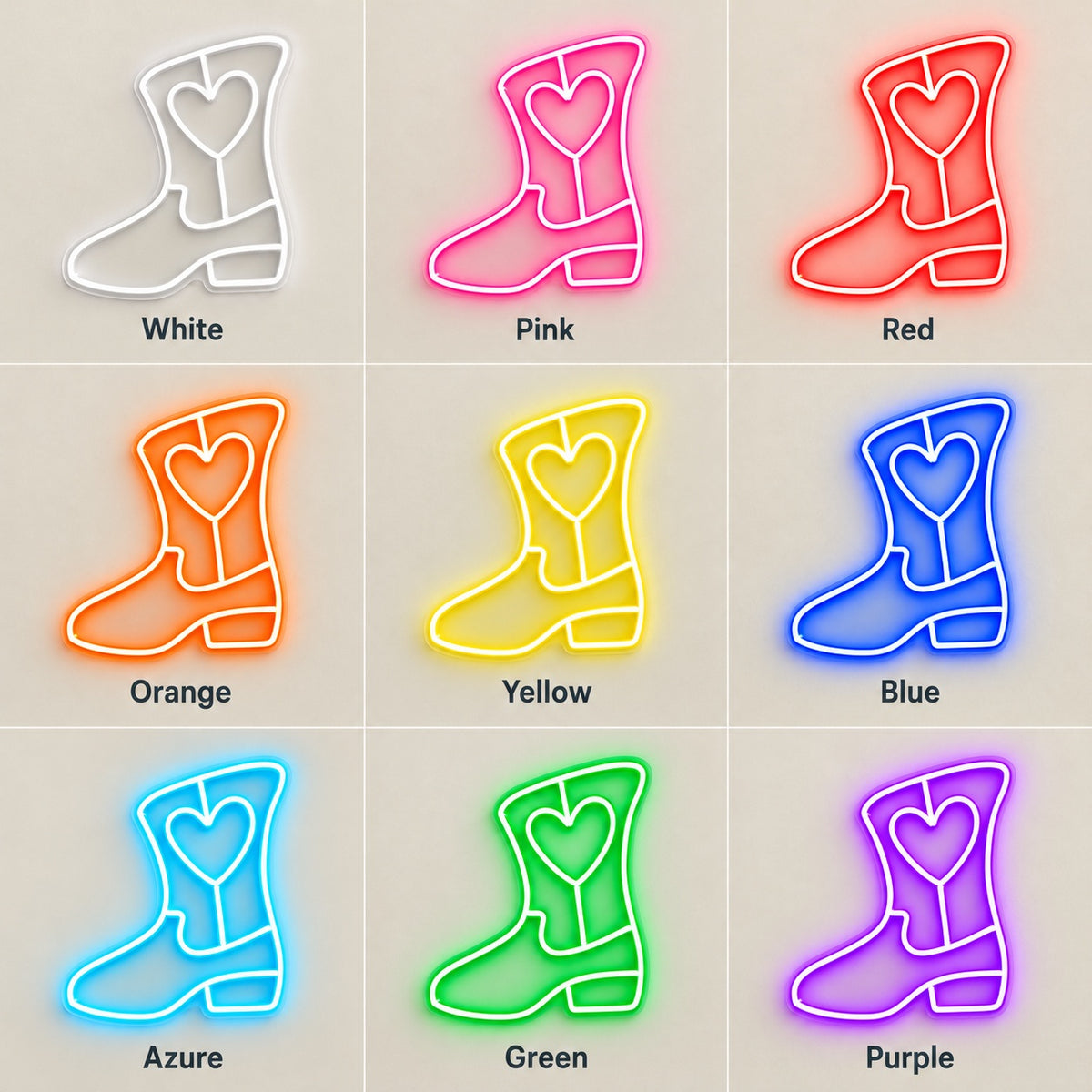 Heart Cowboy Boot LED Neon Sign - nine-color grid