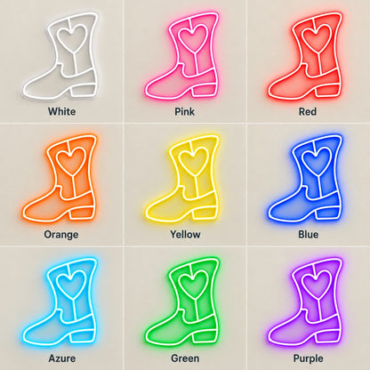 Heart Cowboy Boot LED Neon Sign - nine-color grid