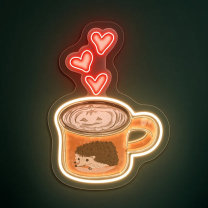 Hedgehog Latte Mug with Hearts LED Neon Sign - product hero