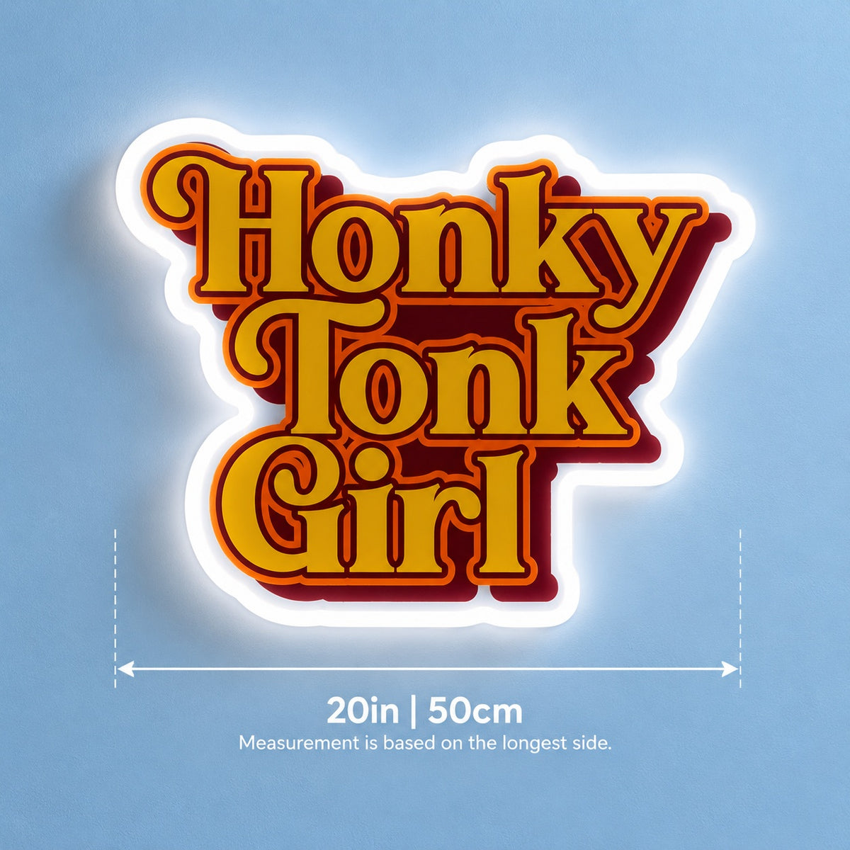 Honky Tonk Girl LED Neon Sign - size guide
