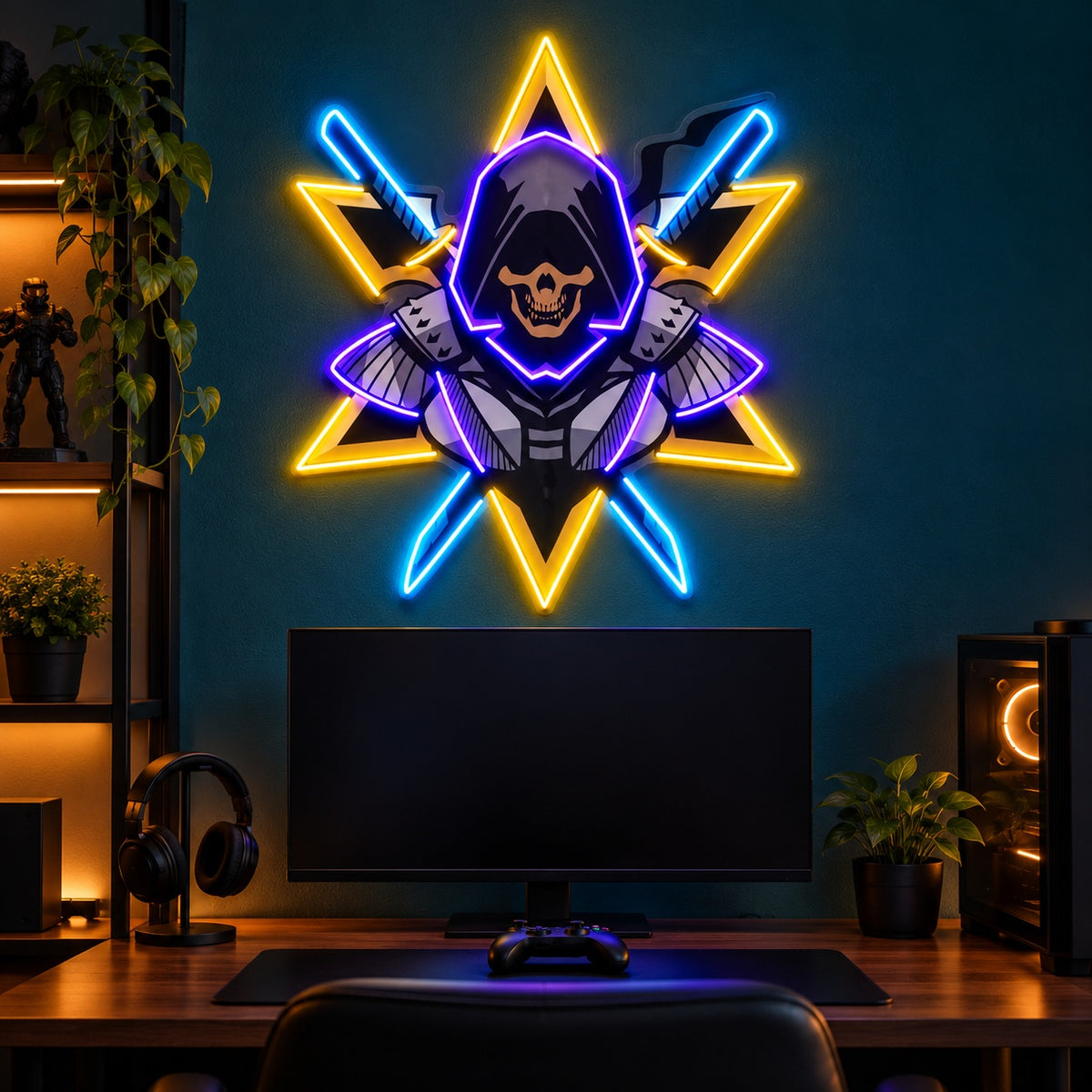 Hooded Skull Warrior LED Neon Sign - advertising view