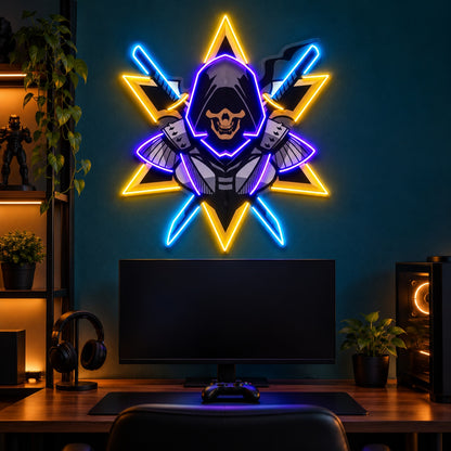Hooded Skull Warrior LED Neon Sign - advertising view