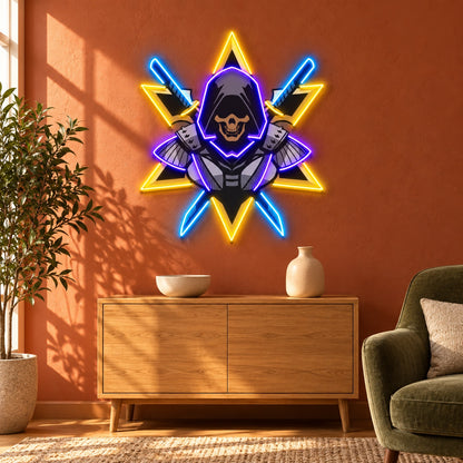Hooded Skull Warrior LED Neon Sign - lifestyle view
