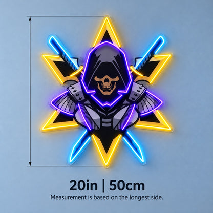 Hooded Skull Warrior LED Neon Sign - size guide