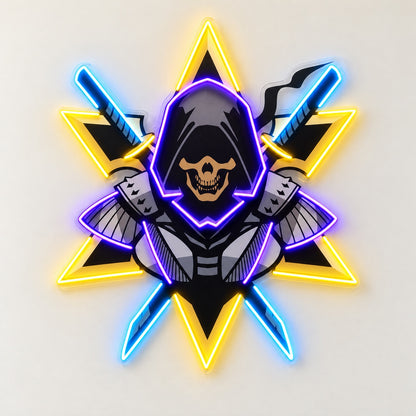 Hooded Skull Warrior LED Neon Sign - natural light view