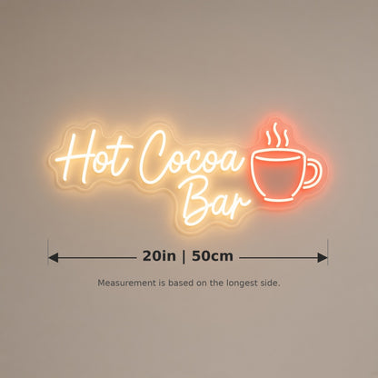 Hot Cocoa Bar Mug for Winter Holiday Party LED Neon Sign - size guide