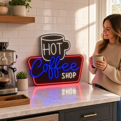 Hot Coffee Shop LED Neon Sign - lifestyle view