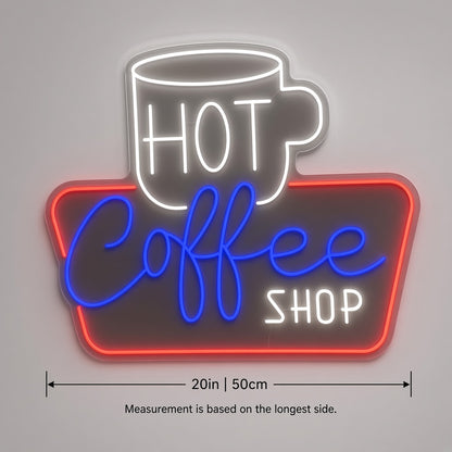 Hot Coffee Shop LED Neon Sign - size guide