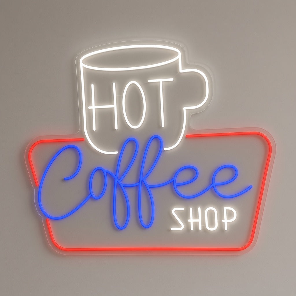 Hot Coffee Shop LED Neon Sign - natural light view
