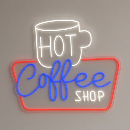 Hot Coffee Shop LED Neon Sign - natural light view