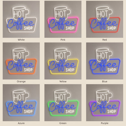 Hot Coffee Shop LED Neon Sign - nine-color grid