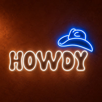HOWDY Cowboy Hat LED Neon Sign - product hero