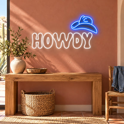 HOWDY Cowboy Hat LED Neon Sign - lifestyle view