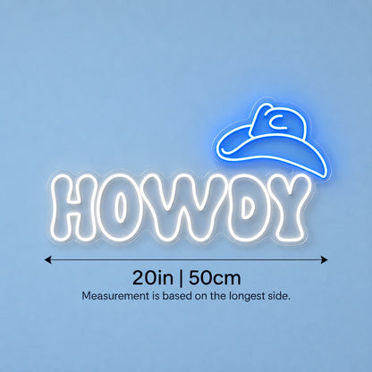 HOWDY Cowboy Hat LED Neon Sign - size guide