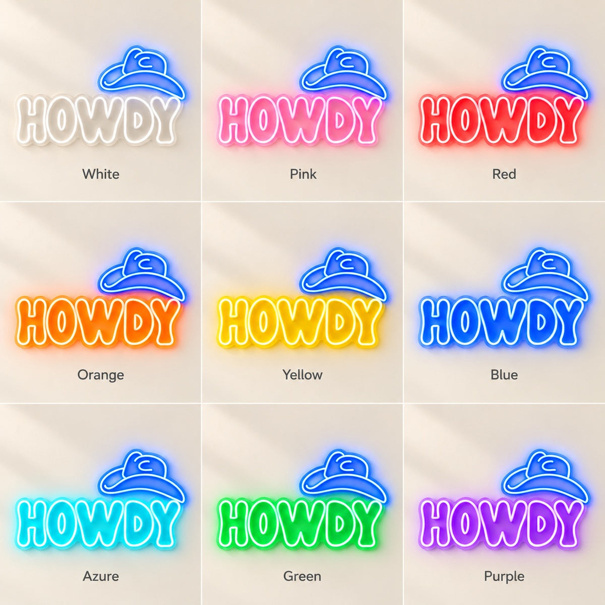 HOWDY Cowboy Hat LED Neon Sign - nine-color grid