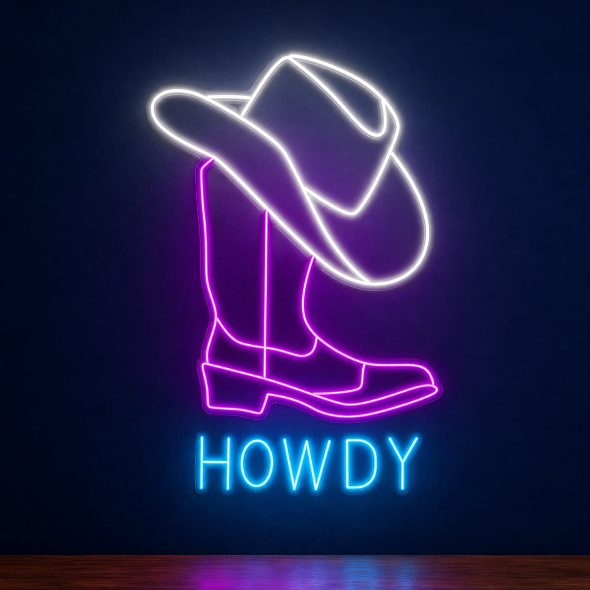 HOWDY Cowboy Hat and Boot LED Neon Sign - product hero