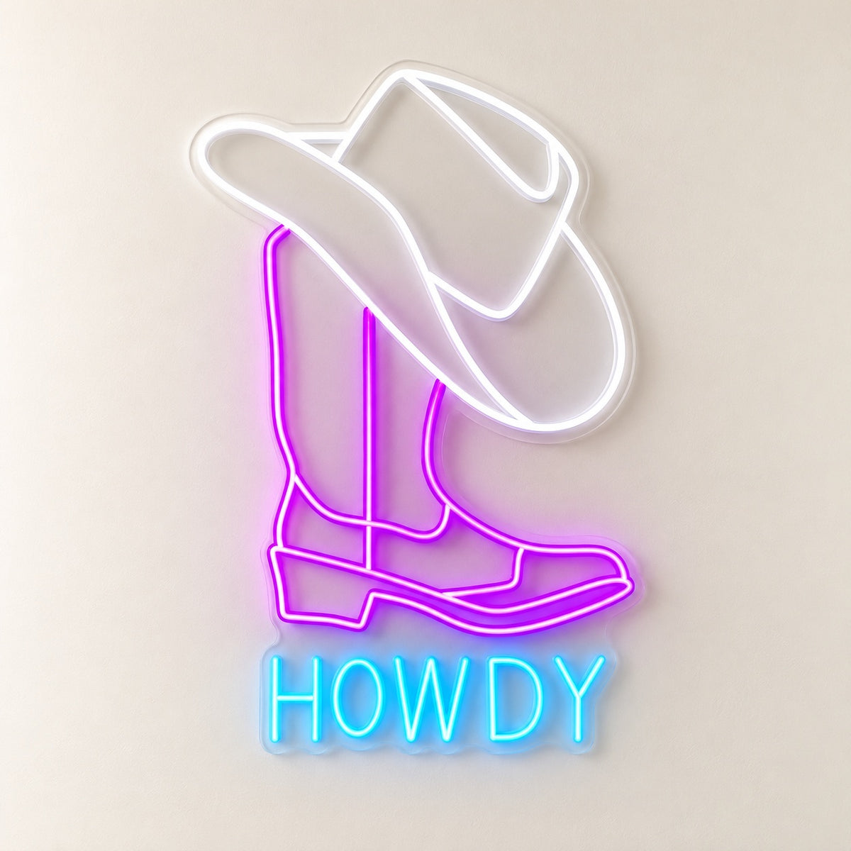 HOWDY Cowboy Hat and Boot LED Neon Sign - natural light view