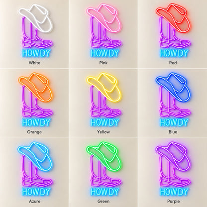 HOWDY Cowboy Hat and Boot LED Neon Sign - nine-color grid