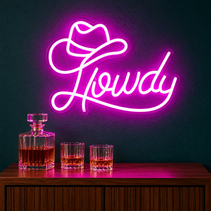 Howdy Cowboy Hat LED Neon Sign - advertising view
