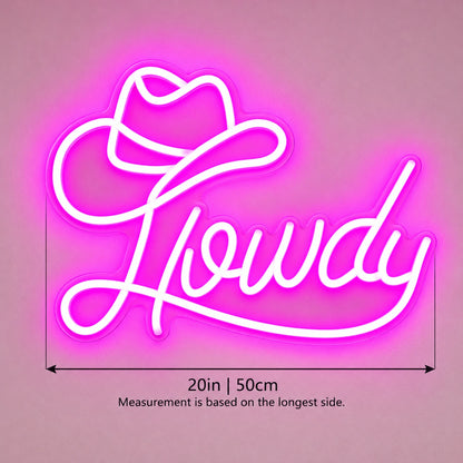 Howdy Cowboy Hat LED Neon Sign - size guide