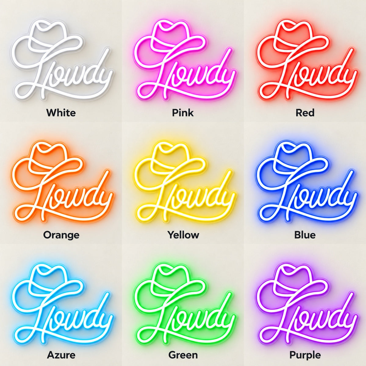 Howdy Cowboy Hat LED Neon Sign - nine-color grid