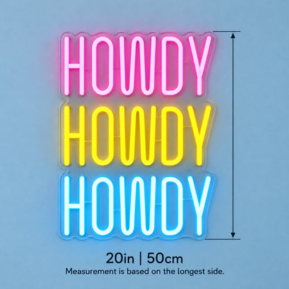 Howdy LED Neon Sign - size guide
