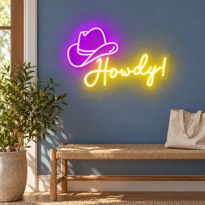 Howdy Cowboy Hat LED Neon Sign - lifestyle view