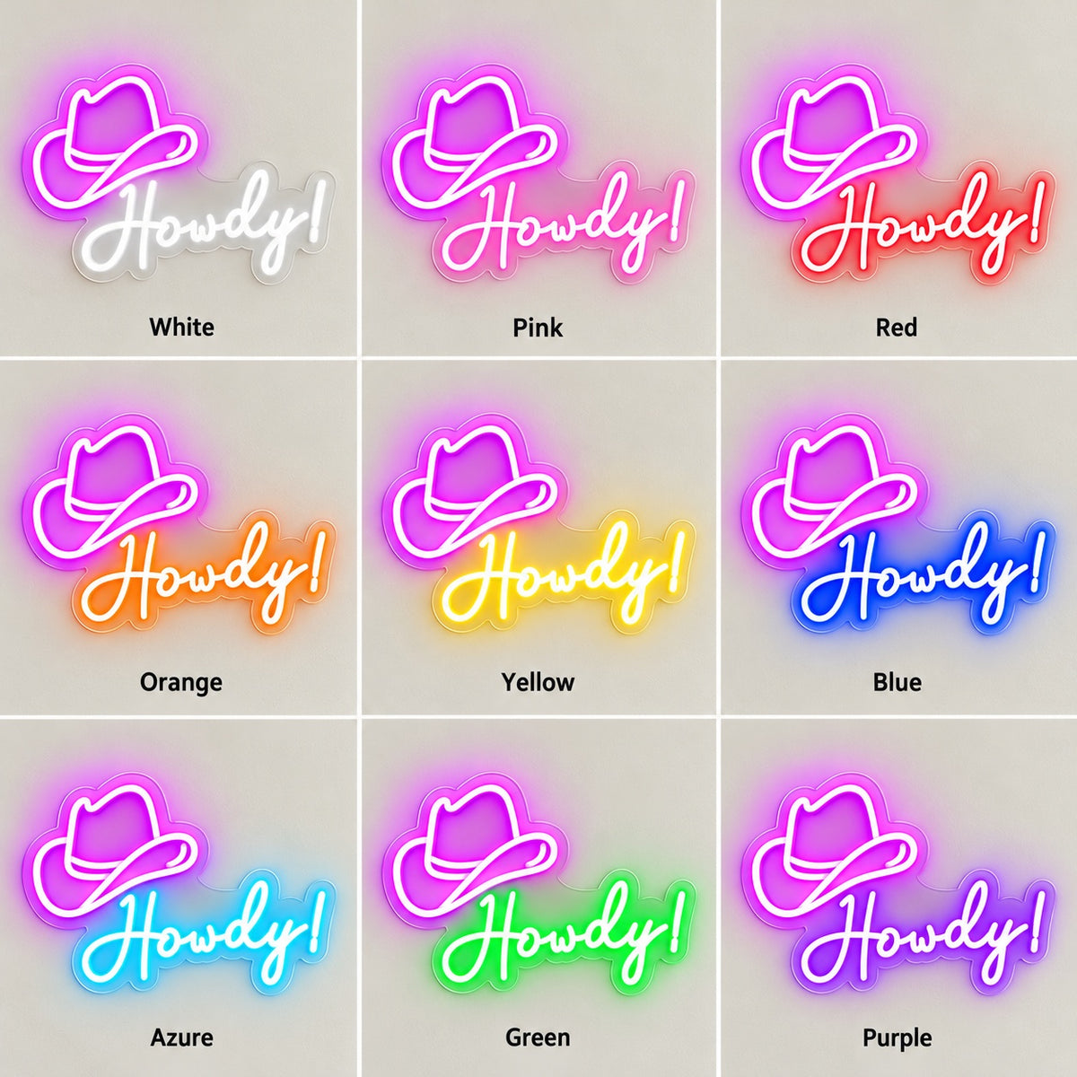 Howdy Cowboy Hat LED Neon Sign - nine-color grid
