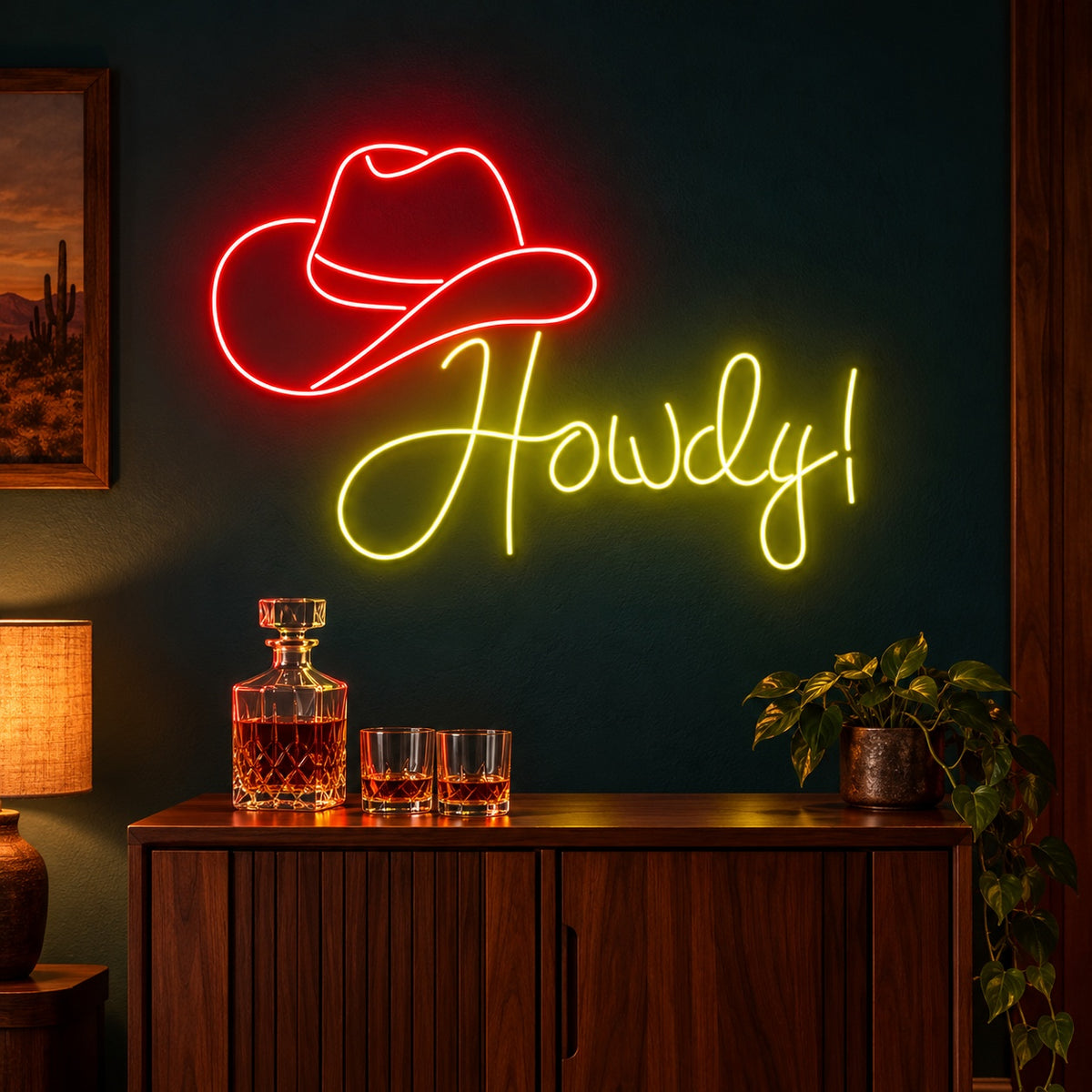 Howdy Cowboy Hat LED Neon Sign - advertising view