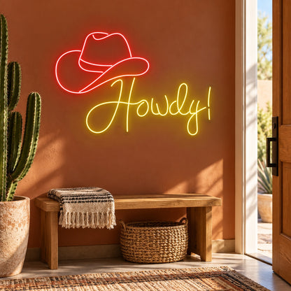 Howdy Cowboy Hat LED Neon Sign - lifestyle view