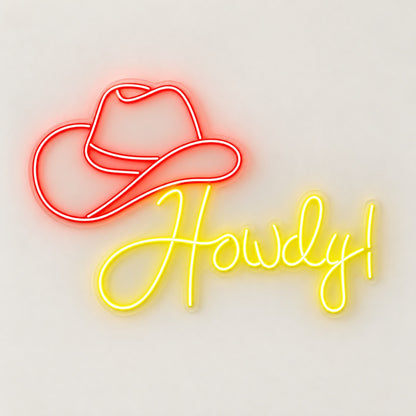 Howdy Cowboy Hat LED Neon Sign - natural light view