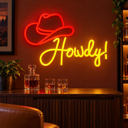 Howdy Hat LED Neon Sign - advertising view