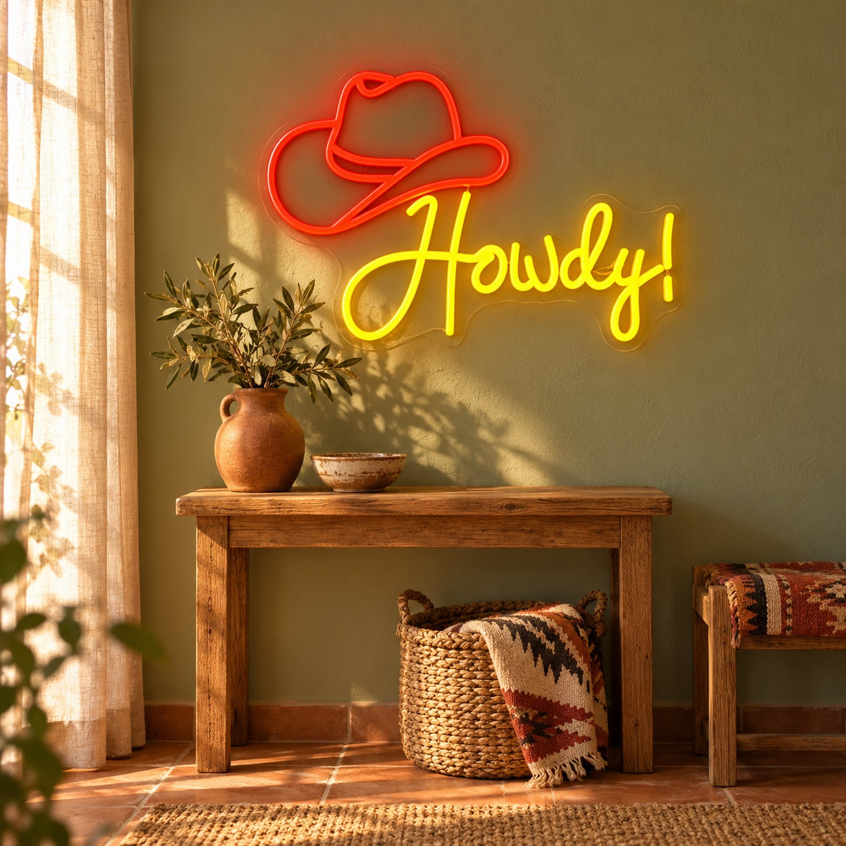Howdy Hat LED Neon Sign - lifestyle view