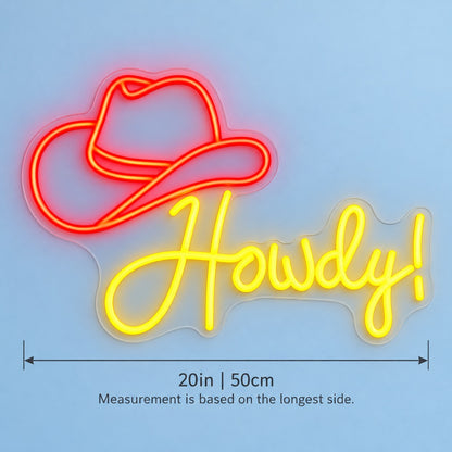 Howdy Hat LED Neon Sign - size guide