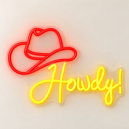 Howdy Hat LED Neon Sign - natural light view