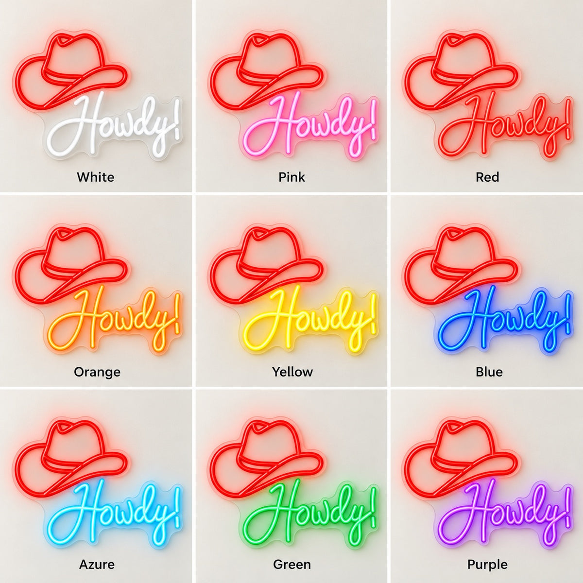 Howdy Hat LED Neon Sign - nine-color grid