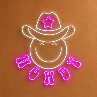 HOWDY Smiley Cowboy with Star Hat LED Neon Sign - product hero