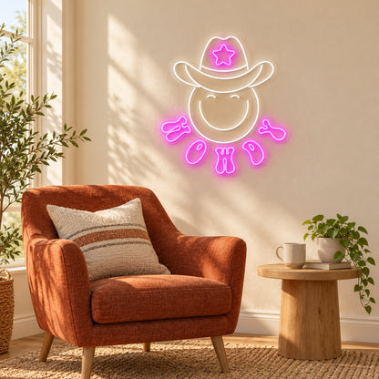 HOWDY Smiley Cowboy with Star Hat LED Neon Sign - lifestyle view