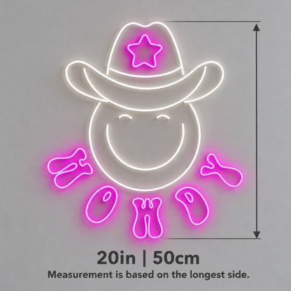 HOWDY Smiley Cowboy with Star Hat LED Neon Sign - size guide