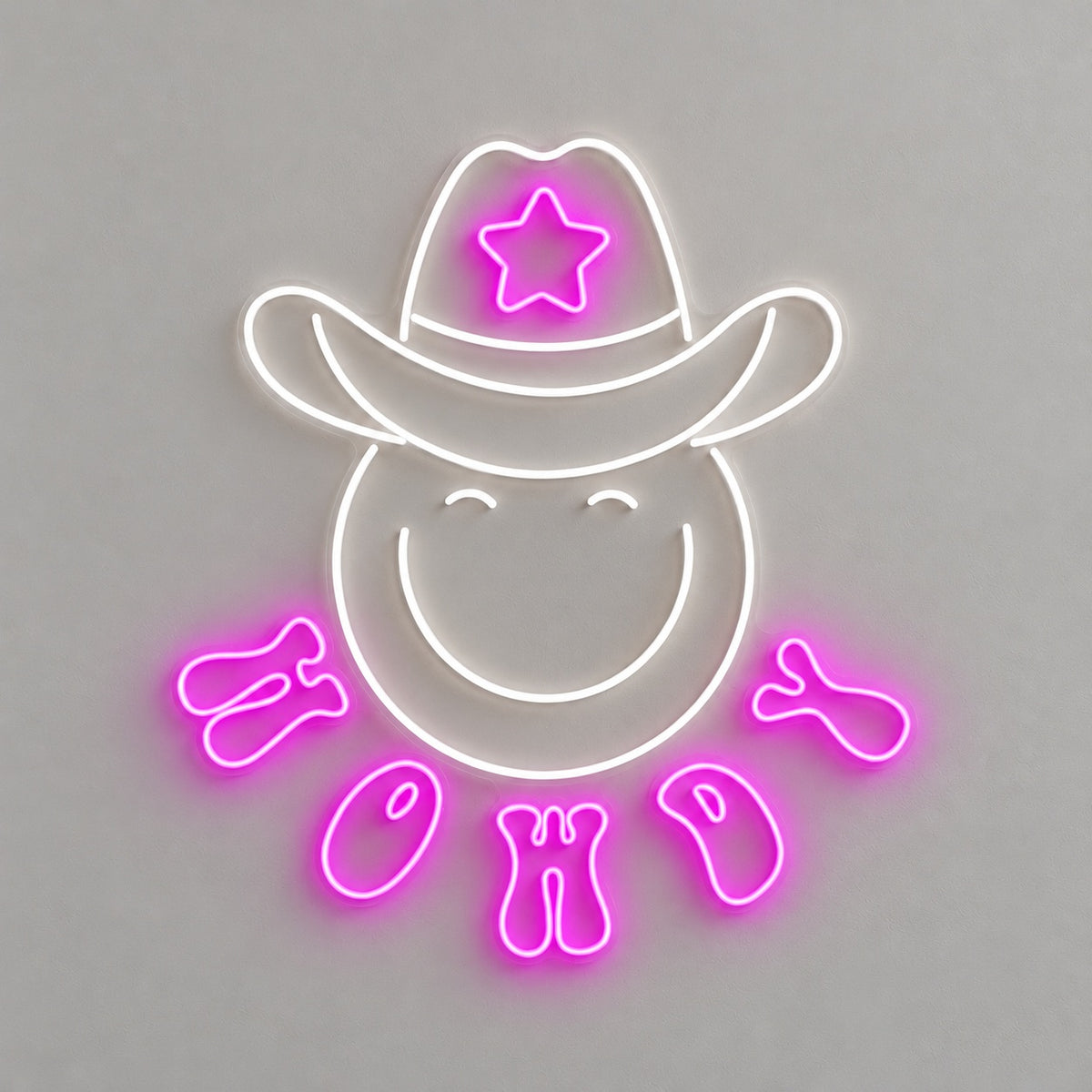 HOWDY Smiley Cowboy with Star Hat LED Neon Sign - natural light view