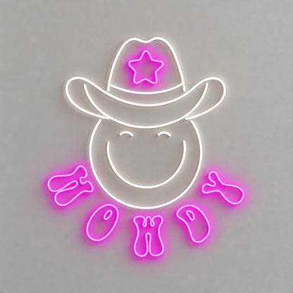 HOWDY Smiley Cowboy with Star Hat LED Neon Sign - natural light view