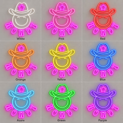 HOWDY Smiley Cowboy with Star Hat LED Neon Sign - nine-color grid