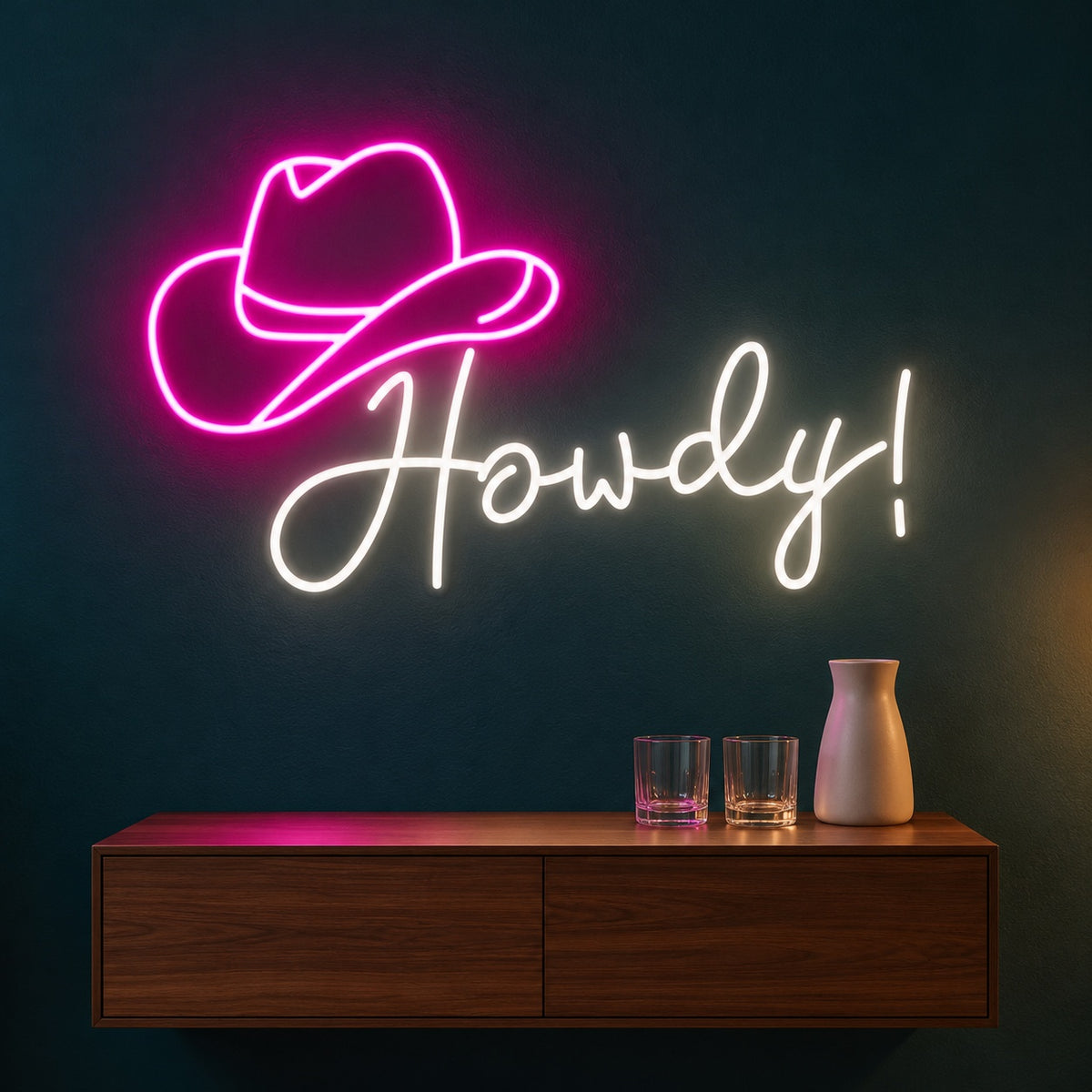 Howdy Hat LED Neon Sign - advertising view