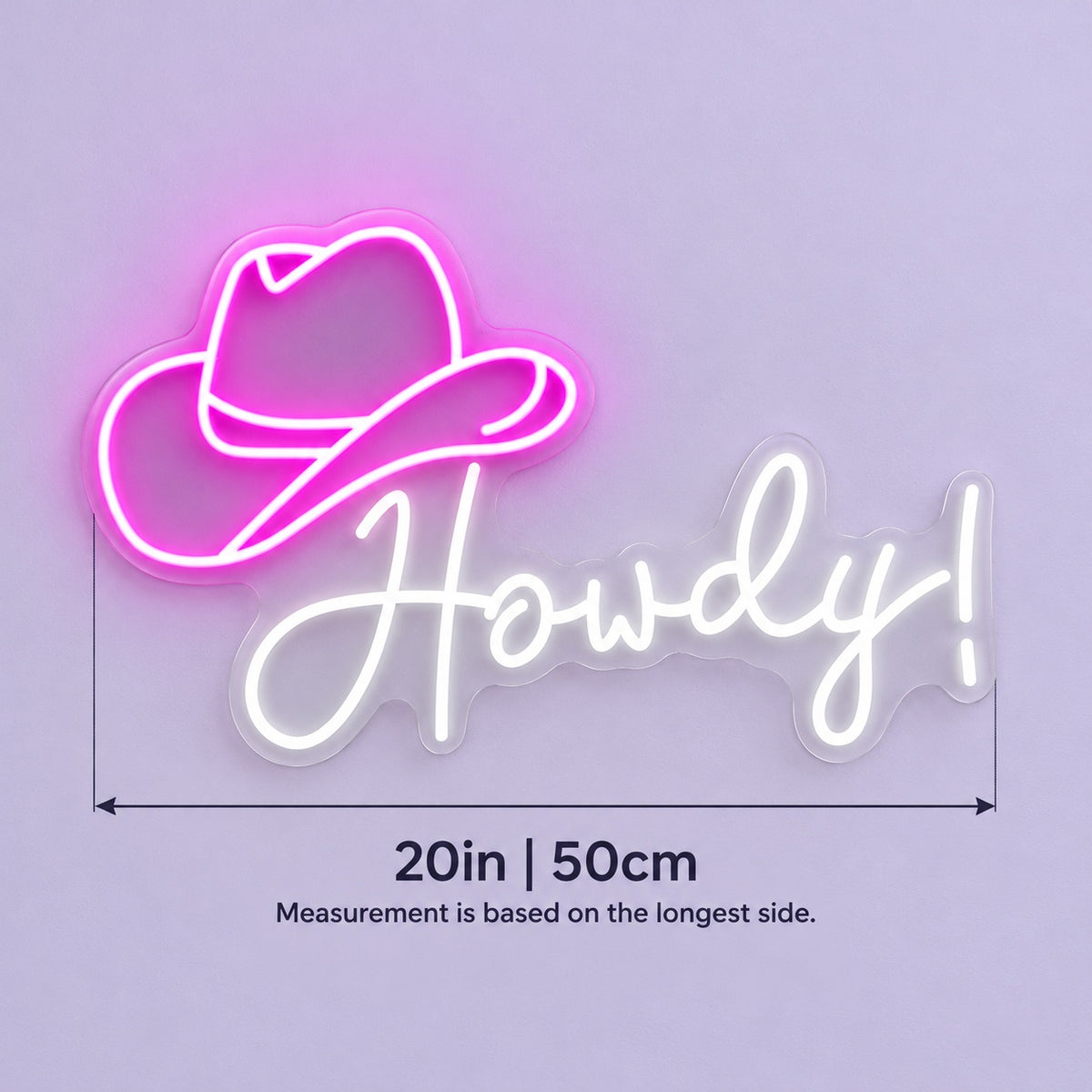 Howdy Hat LED Neon Sign - size guide