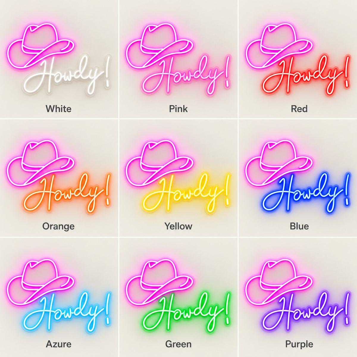 Howdy Hat LED Neon Sign - nine-color grid