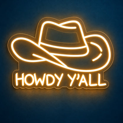 Howdy Y’all Cowboy Hat LED Neon Sign - product hero